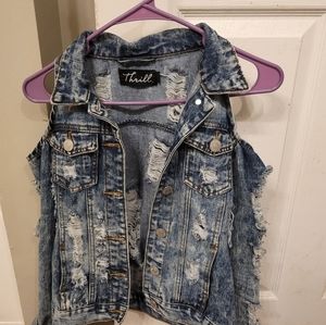 Ripped cut out shoulder jean jacket. Medium. Denim
